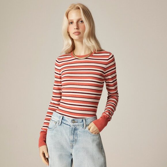 J. Crew Sweaters - Size: L/M  J. Crew Carolyn fitted crewneck sweater in striped merino wool